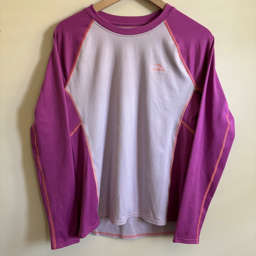 LL Bean Womens Purple Colorblock Active Top Long Sleeve Thumbholes Size L Reg